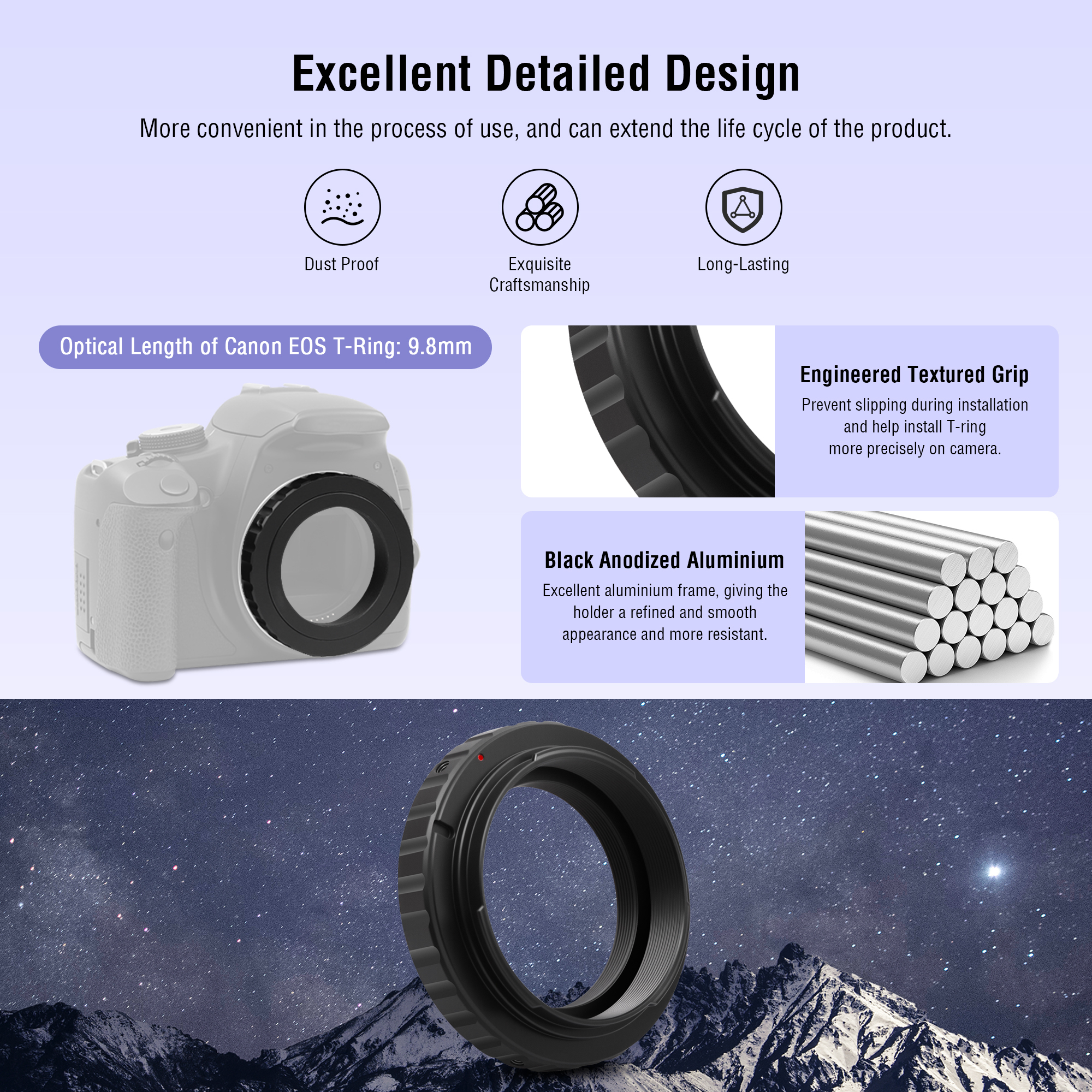 Astromania Metal T-ring Adapter for Canon EOS DSLR/SLR (Fits All Canon EOS SLR/DSLR Cameras)