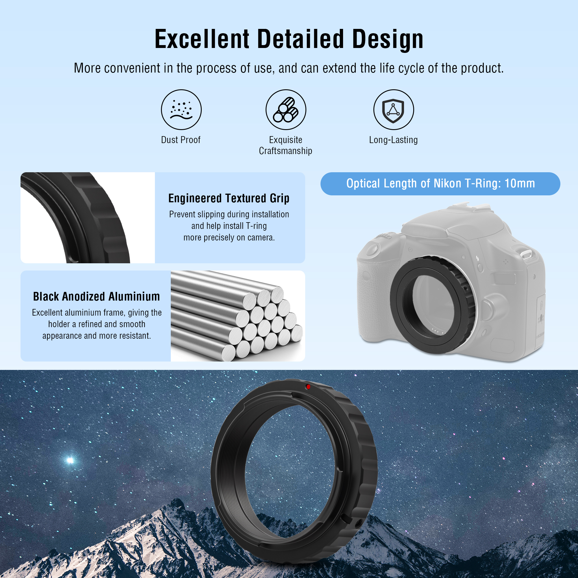 Astromania Metal T-ring Adapter for Nikon DSLR/SLR (Fits all Nikon DSLR/SLR Cameras)