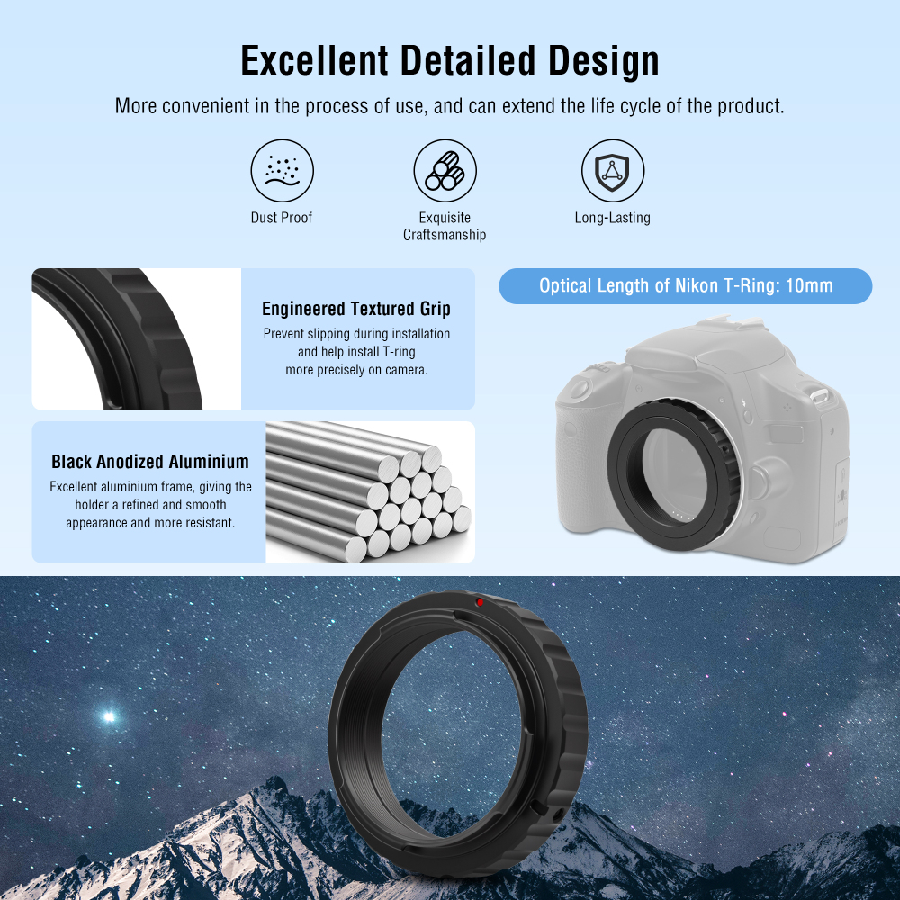 Astromania Metal T-ring Adapter for Nikon DSLR/SLR (Fits all Nikon DSLR/SLR Cameras)