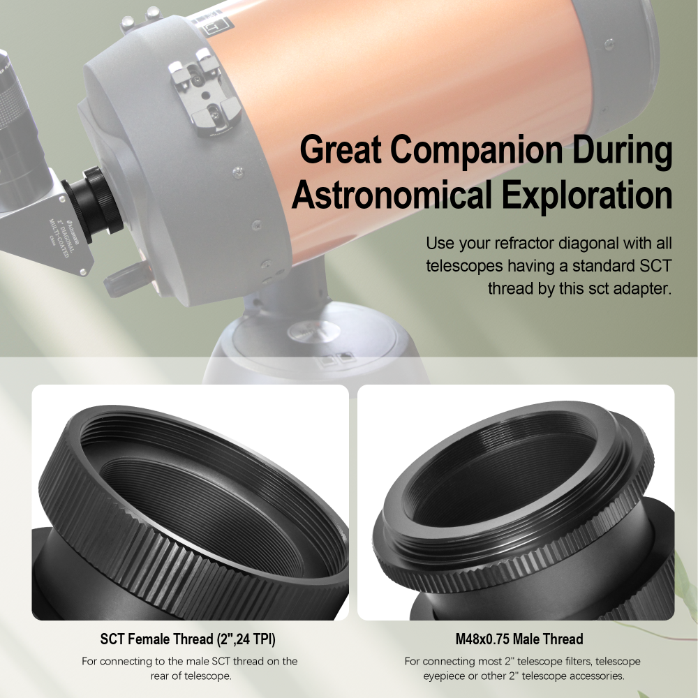 Astromania SCT Adapter for 2" SCT Diagonals - convert compatible push-in (refractor) type diagonals into a standard SCT diagonal