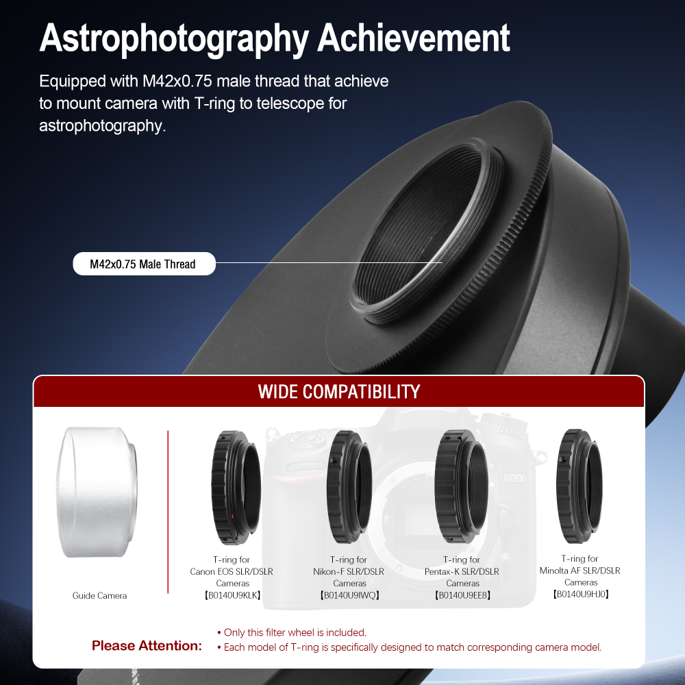 Astromania 1.25" Superior Quality Multiple 9-Position Filter Wheel For Telescope - allowing you to image without any reflections or stray light