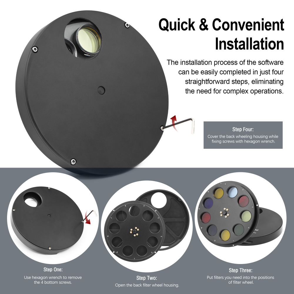 Astromania 1.25" Superior Quality Multiple 9-Position Filter Wheel For Telescope - allowing you to image without any reflections or stray light