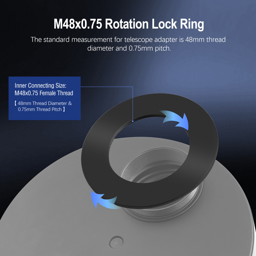 Astromania M48x0.75 Female Rotation Lock Ring Telescope Adapter, Metal Aluminum Telescope Accessories to Mount to Adapter with M48/2 Inch Male Thread for Astronomical Telescope