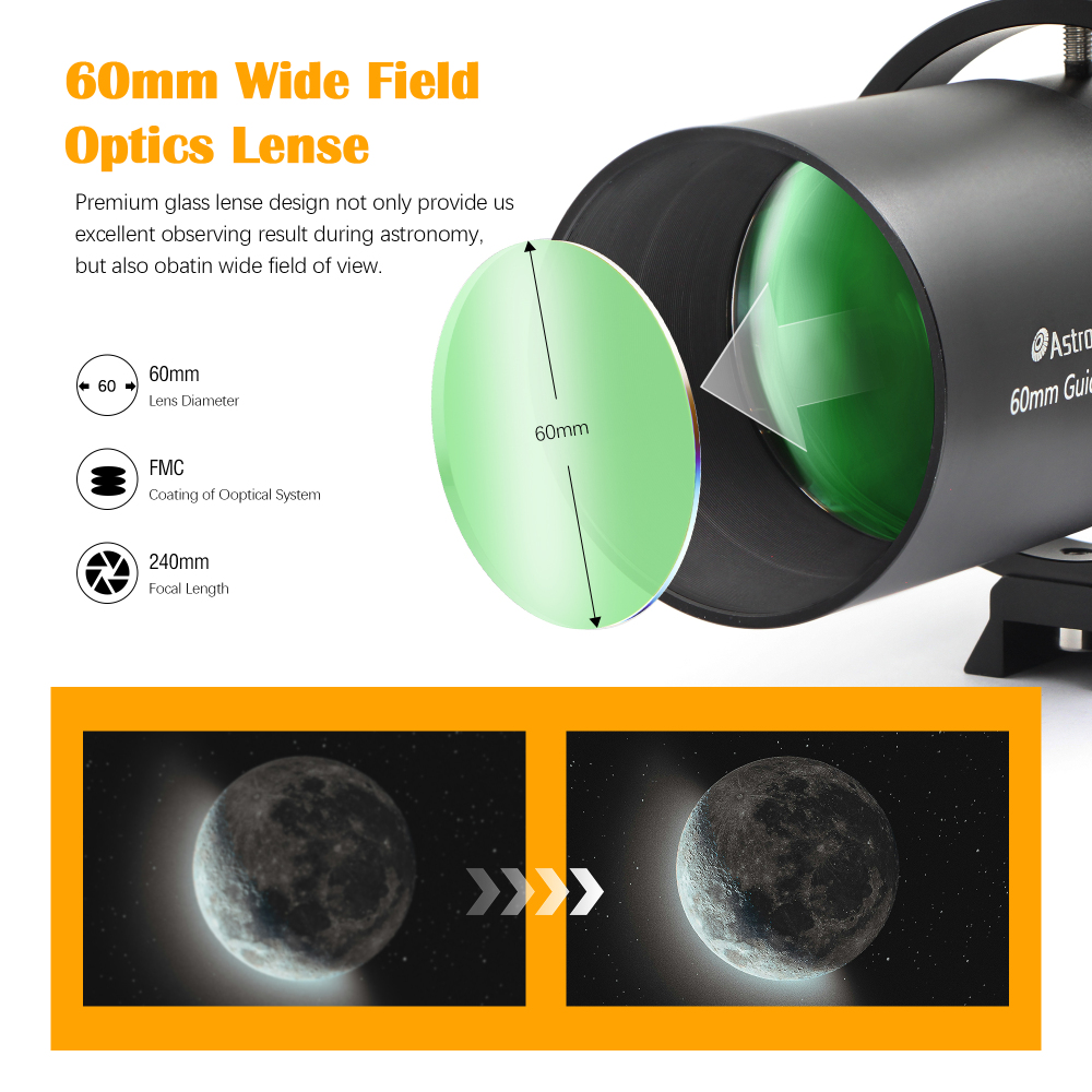 Astromania Guide Scope 60mm Compact Deluxe Finder Guide Scope Kit with Double Helical Focuser Compatible with 1.25 inch Eyepiece for Astronomical Telescope & Auto Guiding Cameras for Astrophotography