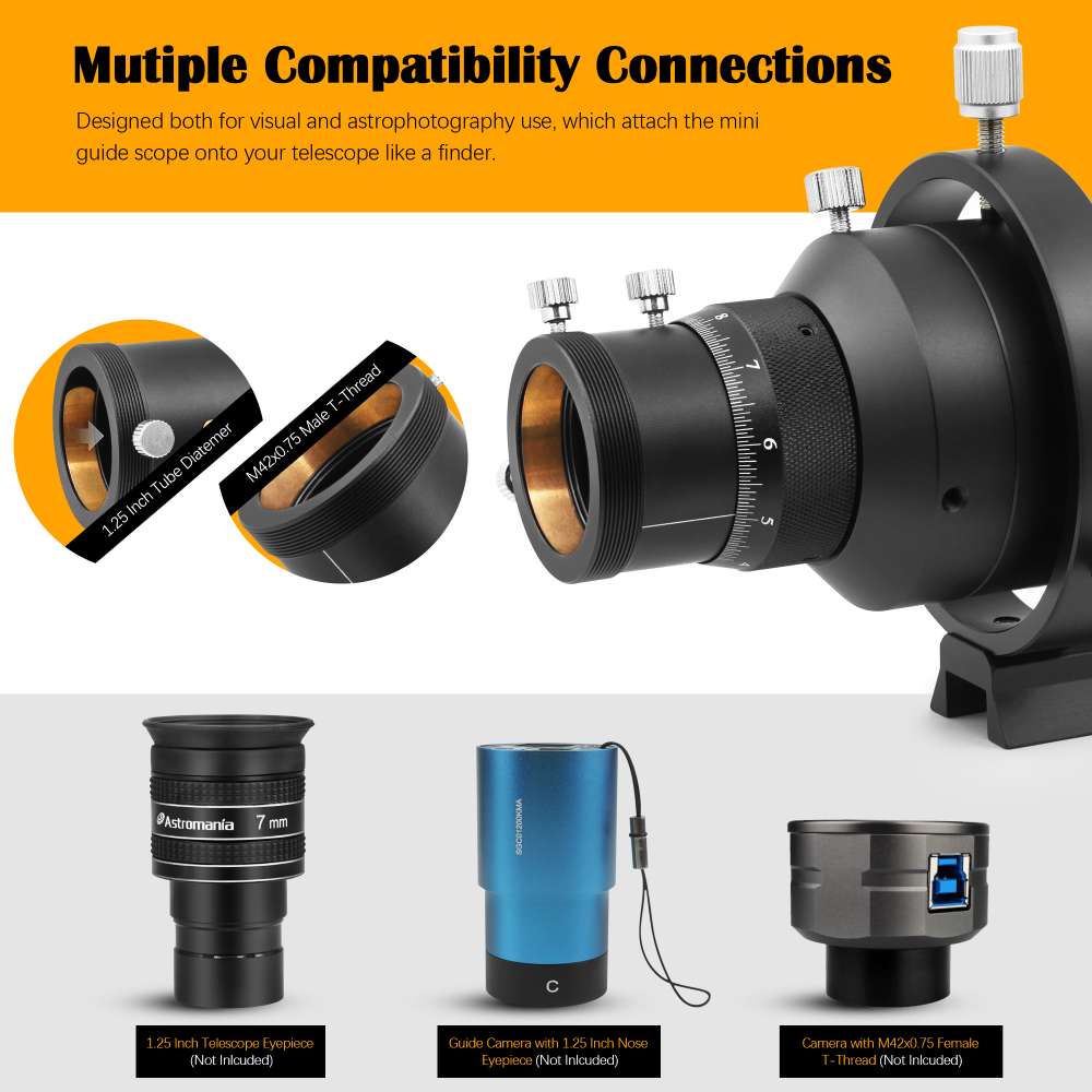 Astromania Guide Scope 60mm Compact Deluxe Finder Guide Scope Kit with Double Helical Focuser Compatible with 1.25 inch Eyepiece for Astronomical Telescope & Auto Guiding Cameras for Astrophotography