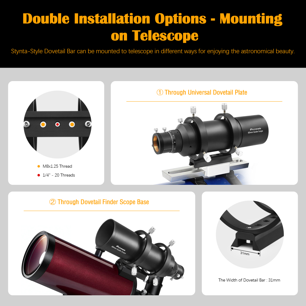 Astromania Guide Scope 60mm Compact Deluxe Finder Guide Scope Kit with Double Helical Focuser Compatible with 1.25 inch Eyepiece for Astronomical Telescope & Auto Guiding Cameras for Astrophotography
