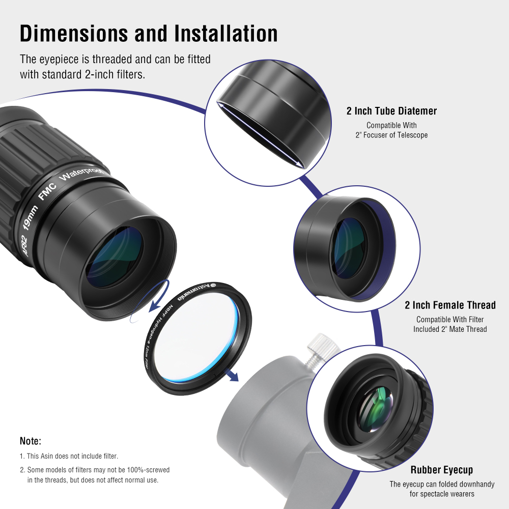 Astromania 2"-82 Degree SWA-19mm compact eyepiece, Waterproof & Fogproof - allows any water enter the interior and enjoy an unobstructed view