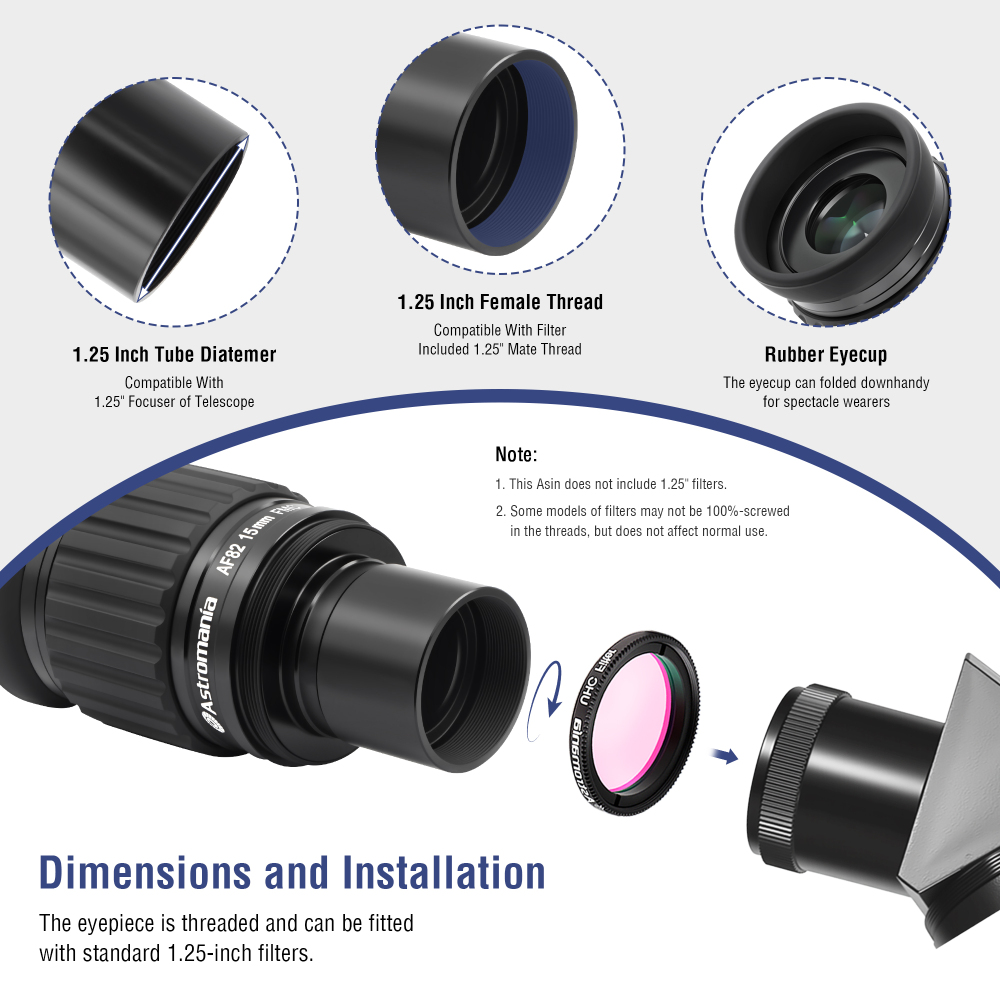 Astromania 1.25"-82 Degree SWA-15mm compact eyepiece, Waterproof & Fogproof - allows any water enter the interior and enjoy an unobstructed view