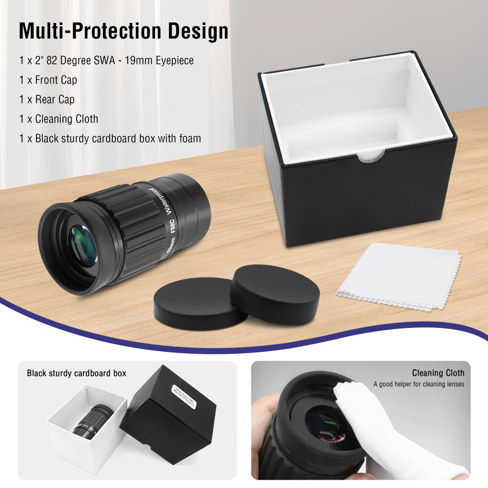 Astromania 2"-82 Degree SWA-19mm compact eyepiece, Waterproof & Fogproof - allows any water enter the interior and enjoy an unobstructed view