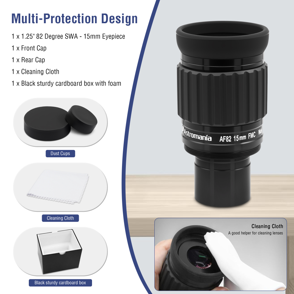 Astromania 1.25"-82 Degree SWA-15mm compact eyepiece, Waterproof & Fogproof - allows any water enter the interior and enjoy an unobstructed view