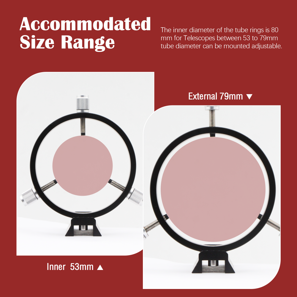 Astromania Adjustable Guiding Scope Ring Set with Plate - 80 mm inside diameter (pair) - for telescope tube diameter or finders 53 to 79mm