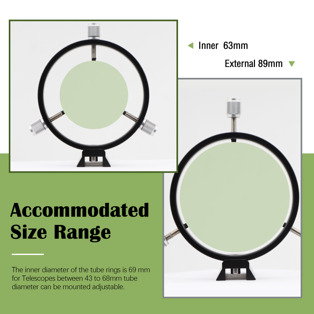 Astromania Adjustable Guiding Scope Ring Set with Plate - 90 mm inside diameter (pair) - for telescope tube diameter or finders 63 to 89mm