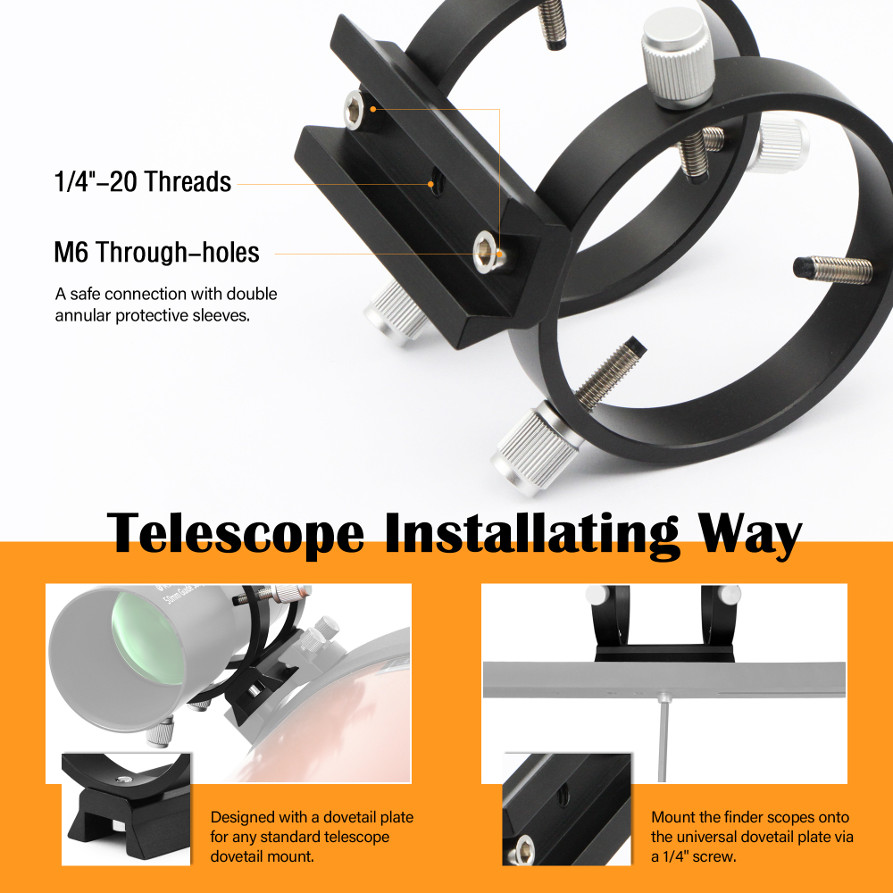 Astromania Adjustable Guiding Scope Ring Set with Plate - 69 mm inside diameter (pair) - for telescope tube diameter or finders 43 to 68mm