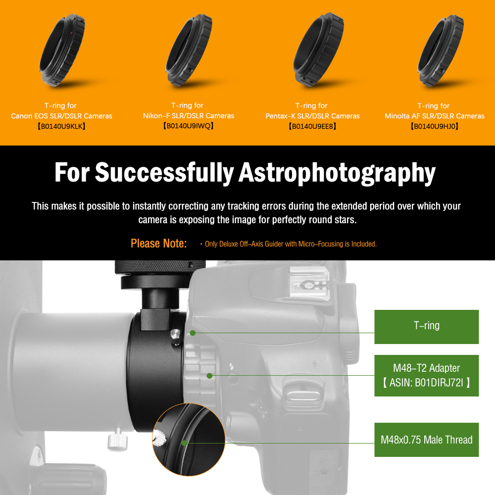 Astromania Off-Axis Guider with Microfocus Dual Helical Focuser, Metal Aluminum Telescope Accessories for Naked Eyes & Astrophotography, Mount on 2 Inch Focuser&1.25 Inch Illuminated Reticle Eyepiece