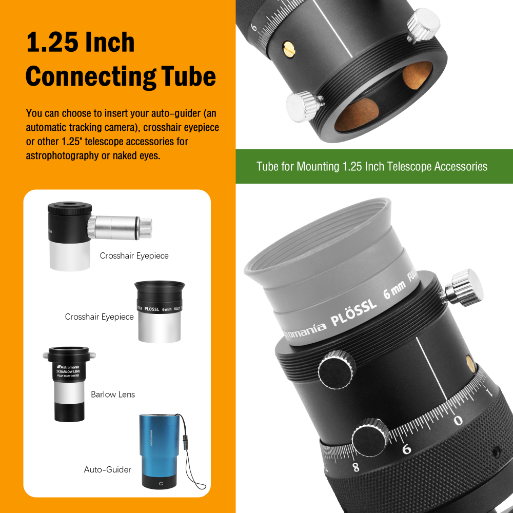 Astromania Off-Axis Guider with Microfocus Dual Helical Focuser, Metal Aluminum Telescope Accessories for Naked Eyes & Astrophotography, Mount on 2 Inch Focuser&1.25 Inch Illuminated Reticle Eyepiece