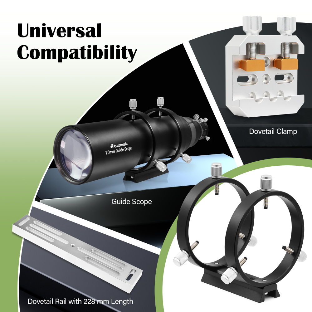 Astromania Adjustable Guiding Scope Ring Set with Plate - 90 mm inside diameter (pair) - for telescope tube diameter or finders 63 to 89mm