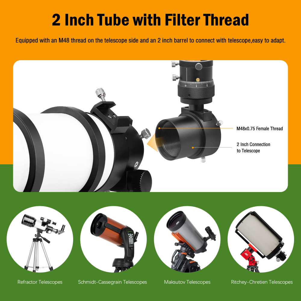 Astromania Off-Axis Guider with Microfocus Dual Helical Focuser, Metal Aluminum Telescope Accessories for Naked Eyes & Astrophotography, Mount on 2 Inch Focuser&1.25 Inch Illuminated Reticle Eyepiece