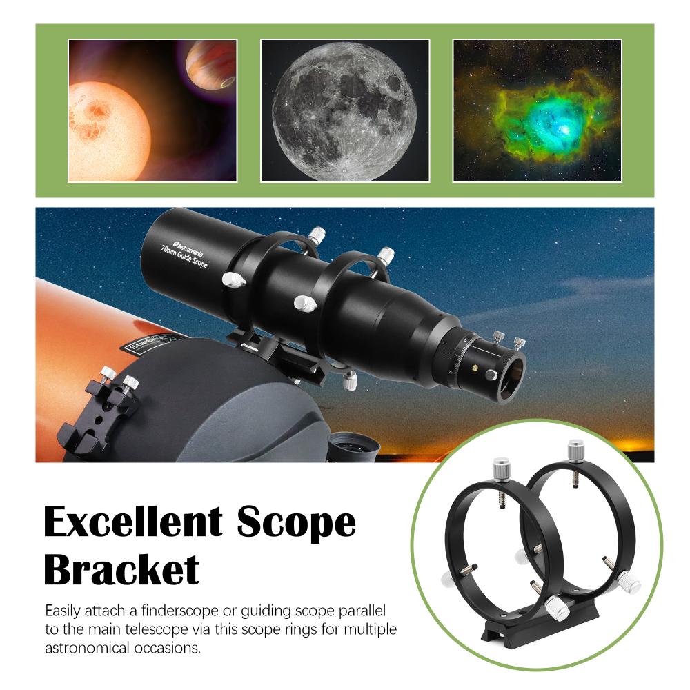 Astromania Adjustable Guiding Scope Ring Set with Plate - 90 mm inside diameter (pair) - for telescope tube diameter or finders 63 to 89mm