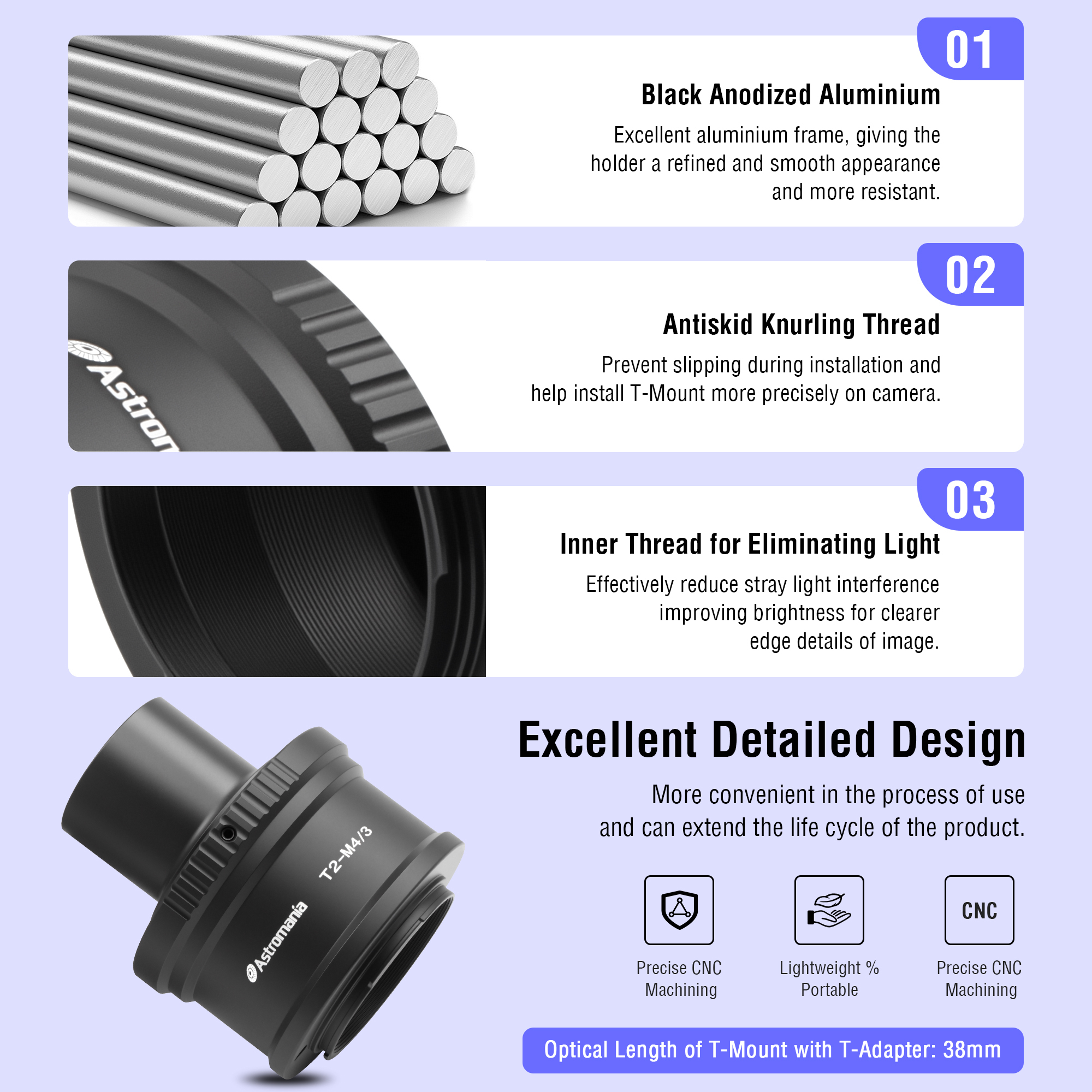 Astromania T T2 Mount and M42 to 1.25" Telescope Adapter (T-Mount) for Olympus Panasonic M4 / 3 Cameras - Compatible with Olympus EP1, EP2, EPL1, Panasonic DMC-G1, DMC-GH1, DMC-GF1 Camera Bodies