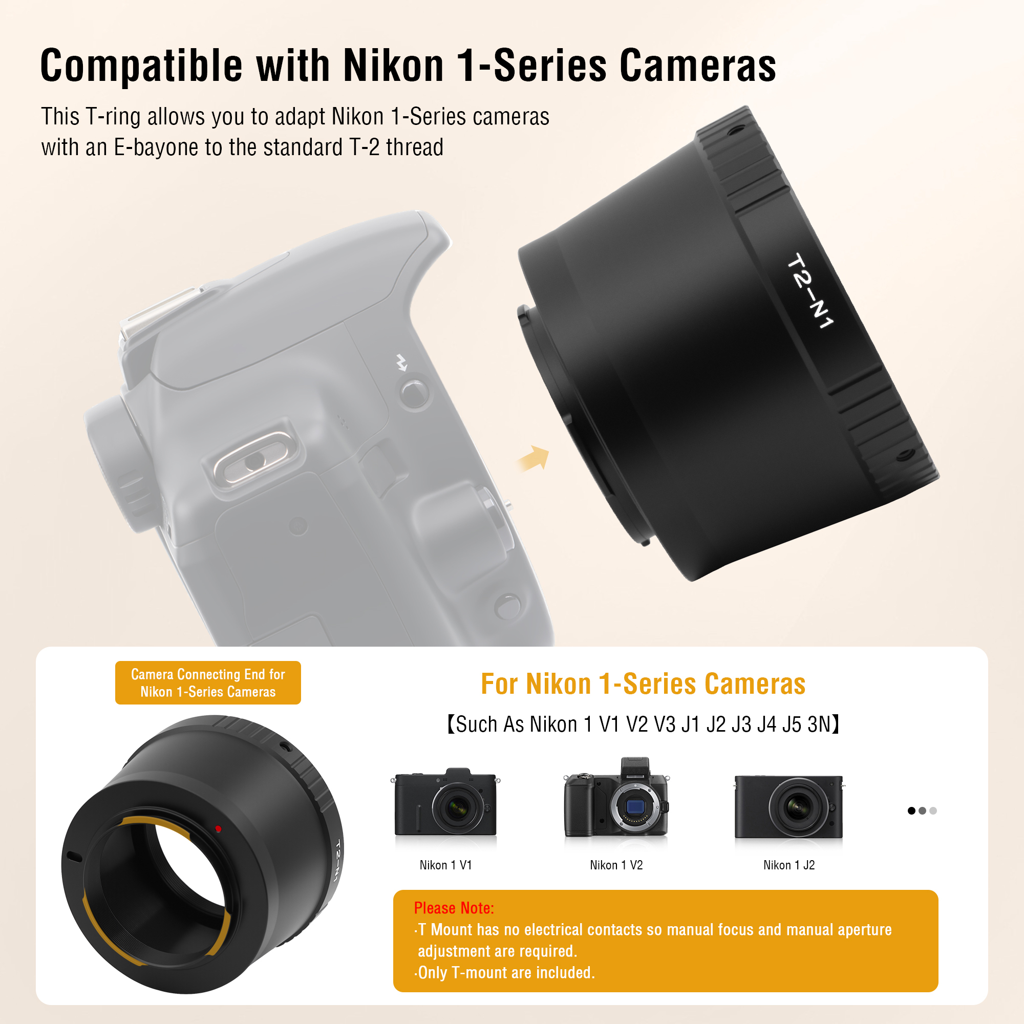 Astromania T2 N1 T Mount Lens Adapter for Nikon 1 Series Camera V1 V2 V3 J1 J2 J3 J4 J5