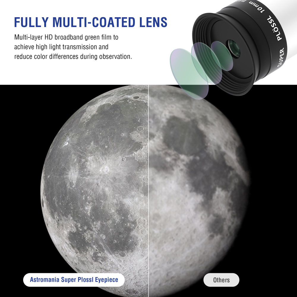Astromania Telescope Eyepiece, 52 Degree Super Plossl Telescope Eyepiece 10mm, Fully Multi-Coated Telescope Lense with Filter Thread, 1.25 Inches Telescope Accessories for Moon & Planetary Observation