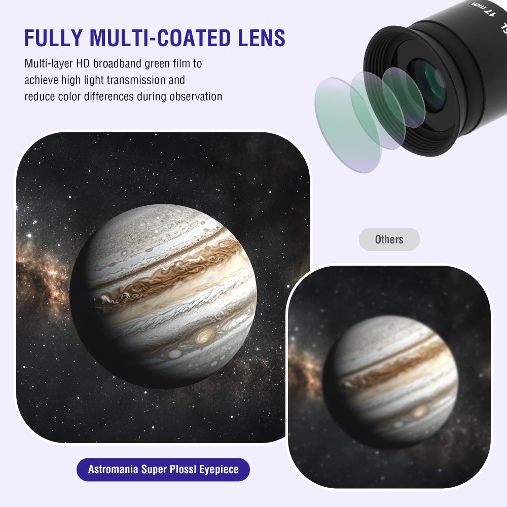 Astromania Telescope Eyepiece, 52 Degree Super Plossl Telescope Eyepiece 17mm, Fully Multi-Coated Telescope Lense with Filter Thread, 1.25 Inches Telescope Accessories for Moon & Planetary Observation
