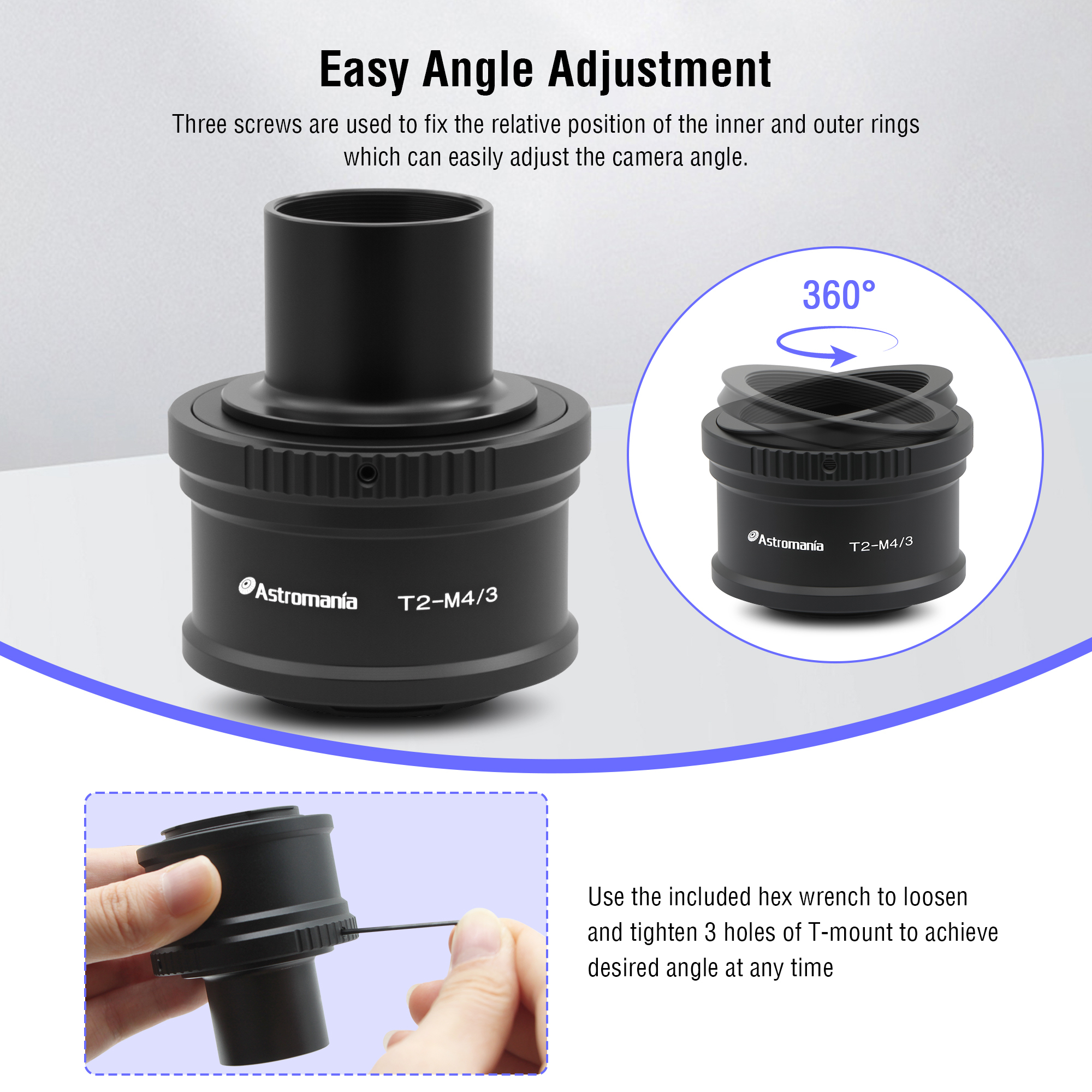 Astromania T T2 Mount and M42 to 1.25" Telescope Adapter (T-Mount) for Olympus Panasonic M4 / 3 Cameras - Compatible with Olympus EP1, EP2, EPL1, Panasonic DMC-G1, DMC-GH1, DMC-GF1 Camera Bodies