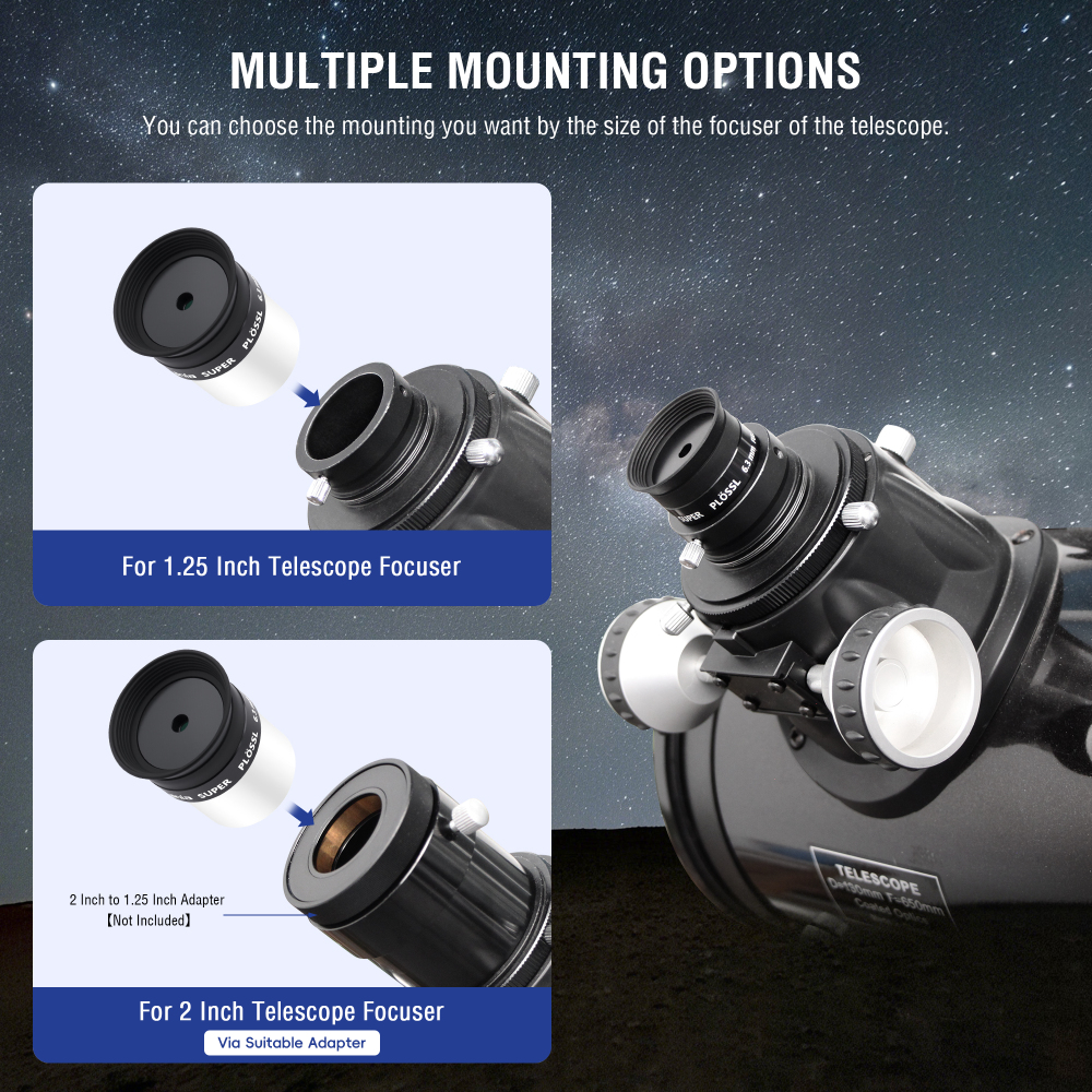 Astromania 1.25 Inch Eyepiece for Telescope 6.3mm, Telescope Accessories Super Plossl Eyepiece 52 Degree Field of View with Fully Multi-Coated 5 Element & Filter Thread for Astronomical Telescopes