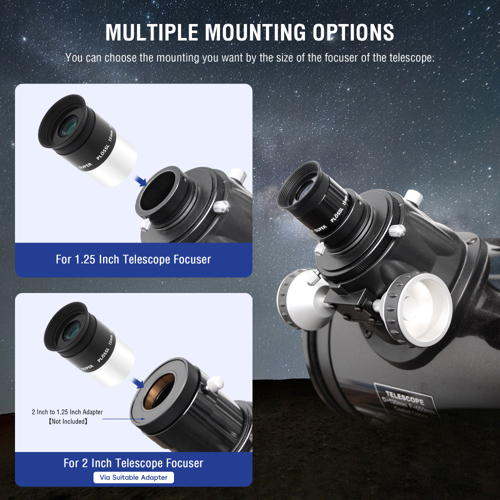 Astromania Eyepiece 15mm Telescope Lense for Astronomy Telescopes, 5 Element Fully Multi-Coated 52 Degree Super Plossl Eyepiece Telescope Accessories with Threaded for Standard 1.25 Inches Filter