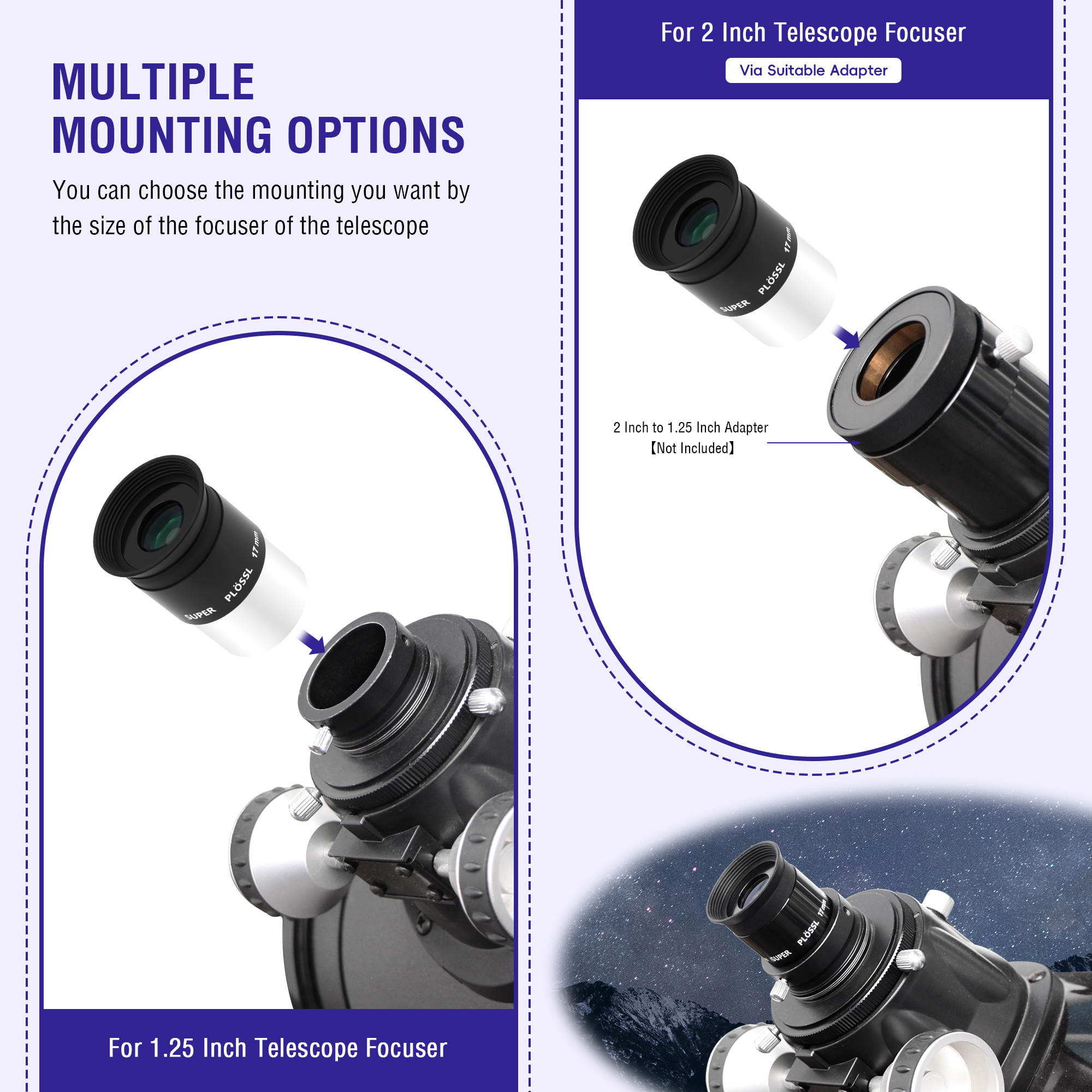 Astromania Telescope Eyepiece, 52 Degree Super Plossl Telescope Eyepiece 17mm, Fully Multi-Coated Telescope Lense with Filter Thread, 1.25 Inches Telescope Accessories for Moon & Planetary Observation