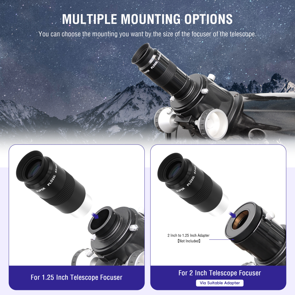 Astromania Telescope Eyepiece 40mm, Super Plossl Telescope Eyepiece 1.25 Inch 5 Element Fully MultiCoated Metal 46 Degree Apparent Field, Telescope Accessory with Filter Thread for Astronomy Telescope