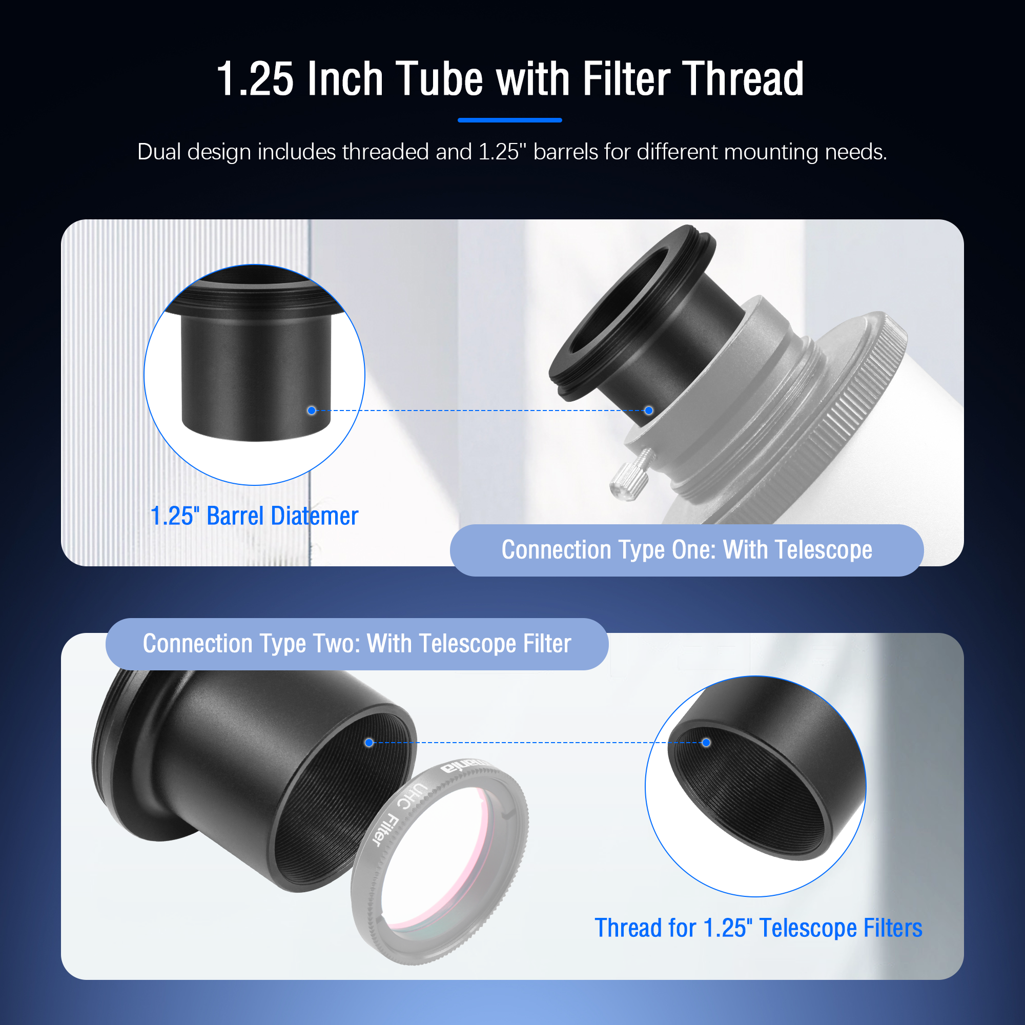 Astromania 1.25" T-Adapter - Can Use Together with T-ring - Connect a DSLR or SLR Camera to a telescope