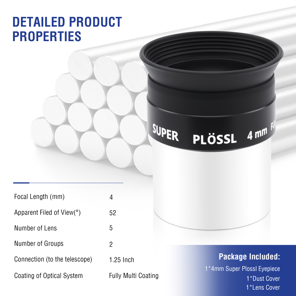 Astromania Telescope Eyepiece, 52 Degree Super Plossl Telescope Eyepiece 4mm, Fully Multi-Coated Telescope Lense with Filter Thread, 1.25 Inches Telescope Accessories for Moon & Planetary Observation