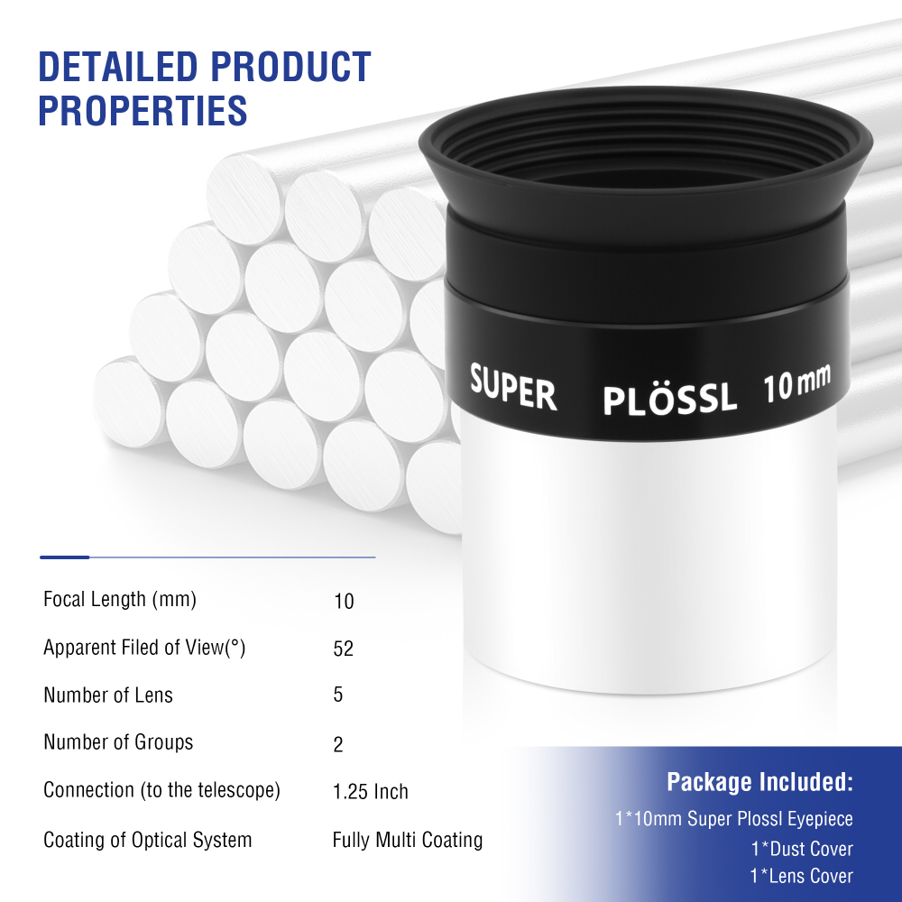 Astromania Telescope Eyepiece, 52 Degree Super Plossl Telescope Eyepiece 10mm, Fully Multi-Coated Telescope Lense with Filter Thread, 1.25 Inches Telescope Accessories for Moon & Planetary Observation