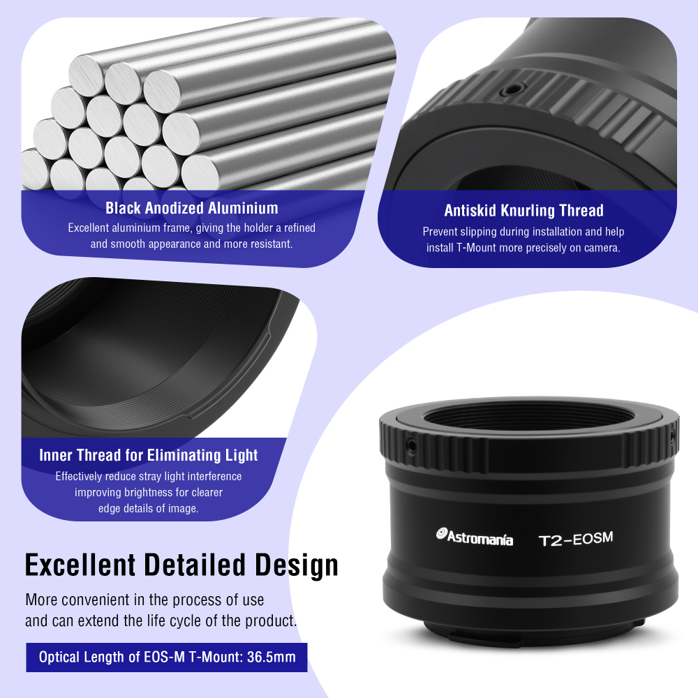Astromania Canon EOS-M T2 Mount Lens Adapter for Canon EOS-M Camera System Telescope/spotting Scope Accessories
