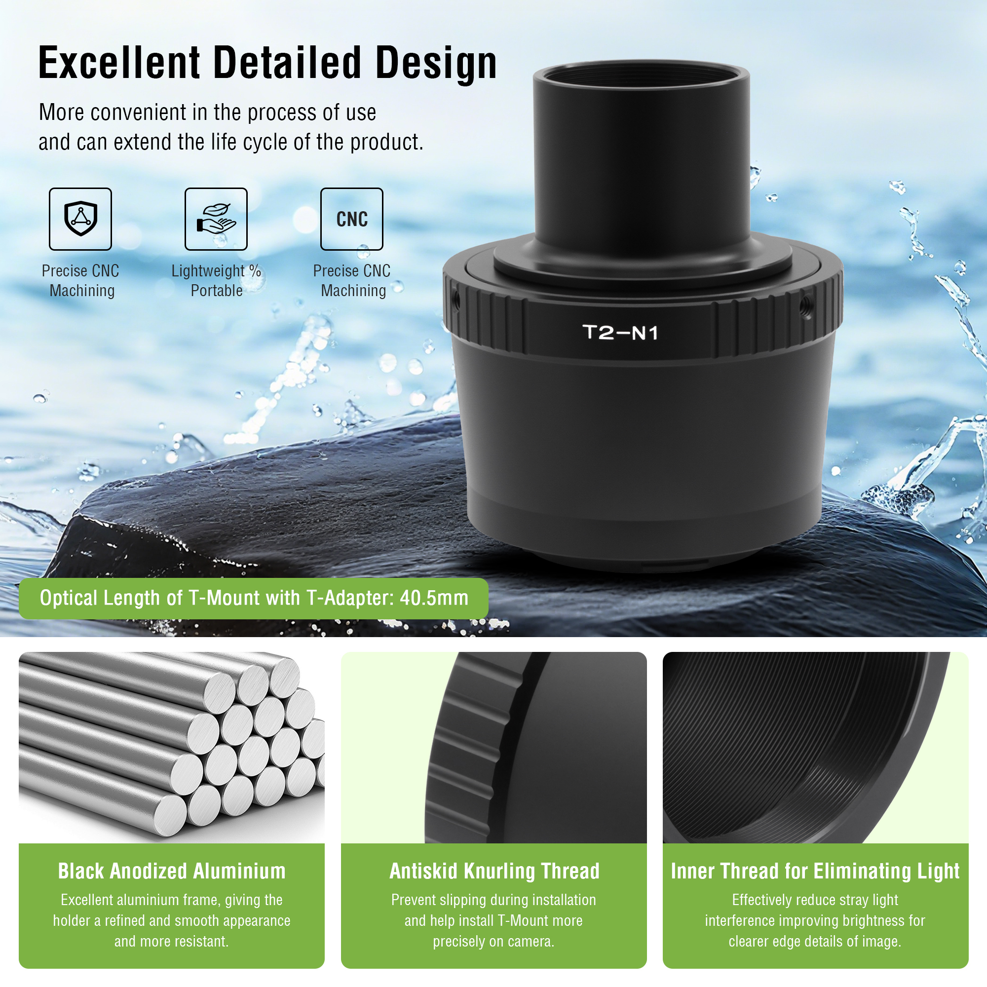 Astromania T2 N1 T Mount Lens Adapter and M42 to 1.25" Telescope Adapter (T-mount) for Nikon 1 Series Camera V1 V2 V3 J1 J2 J3 J4 J5