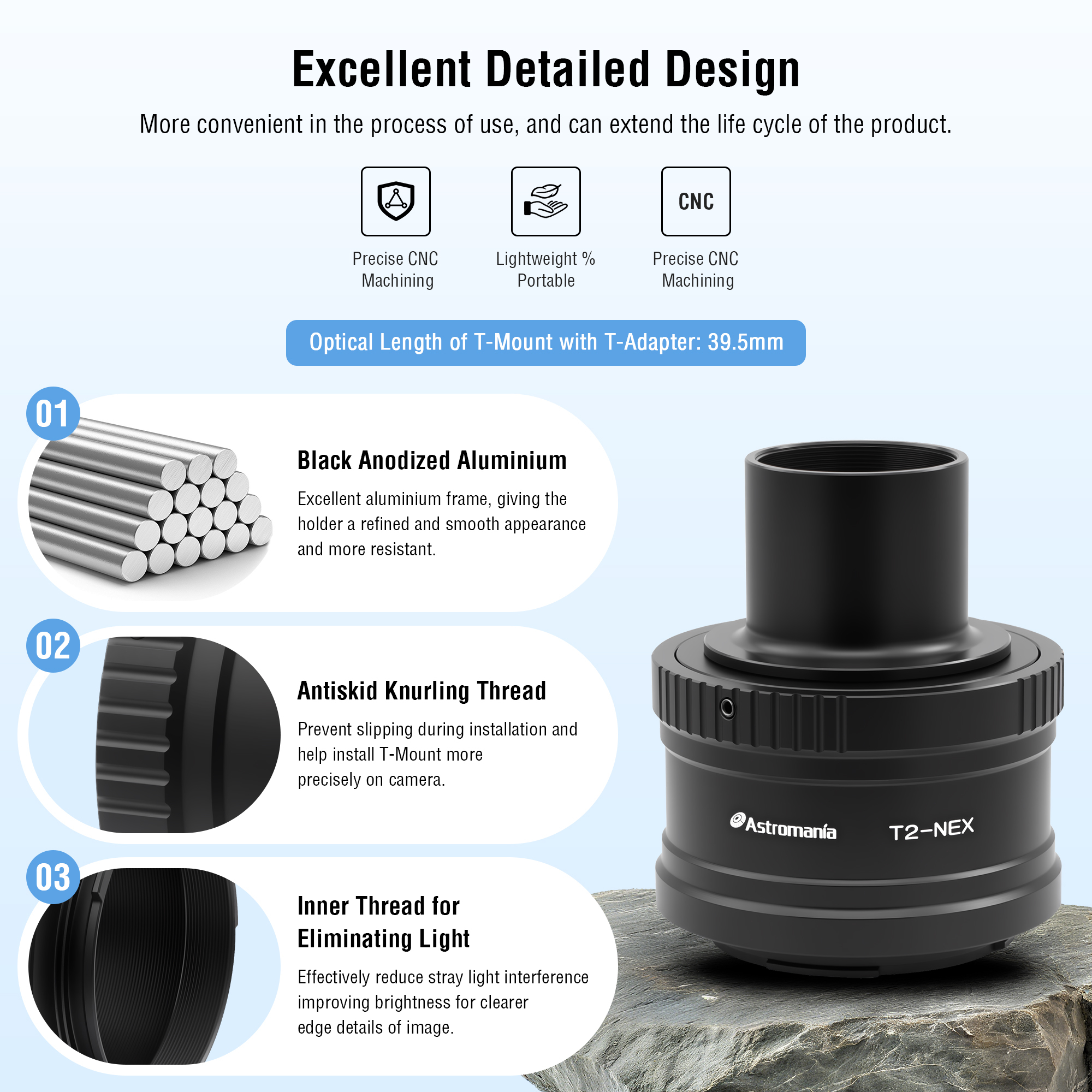Astromania T/T2 Lens Mount Adapter Ring and M42 to 1.25" Telescope Adapter (T-mount) for Sony-NEX Camera-for all Sony NEX compact system cameras