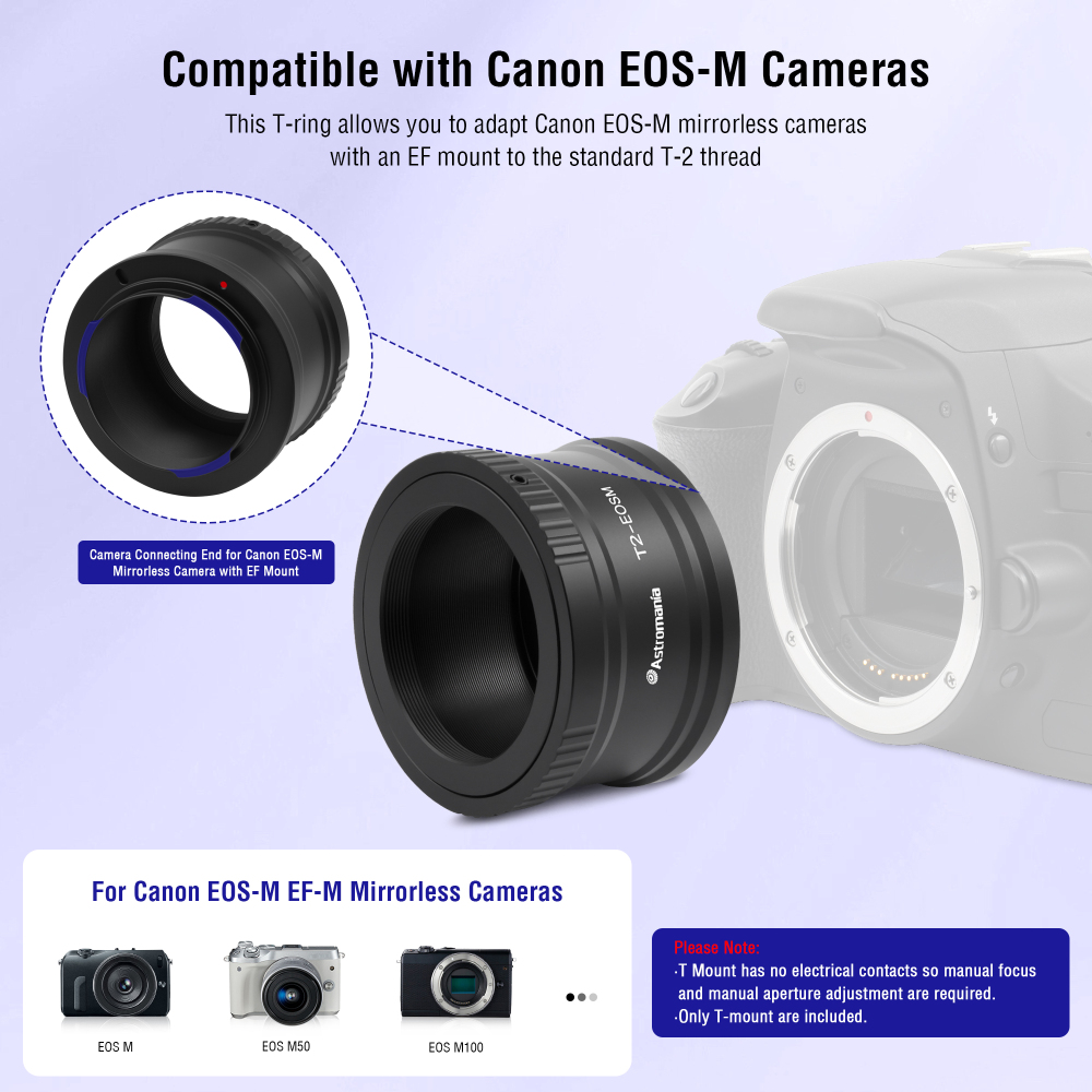 Astromania Canon EOS-M T2 Mount Lens Adapter for Canon EOS-M Camera System Telescope/spotting Scope Accessories
