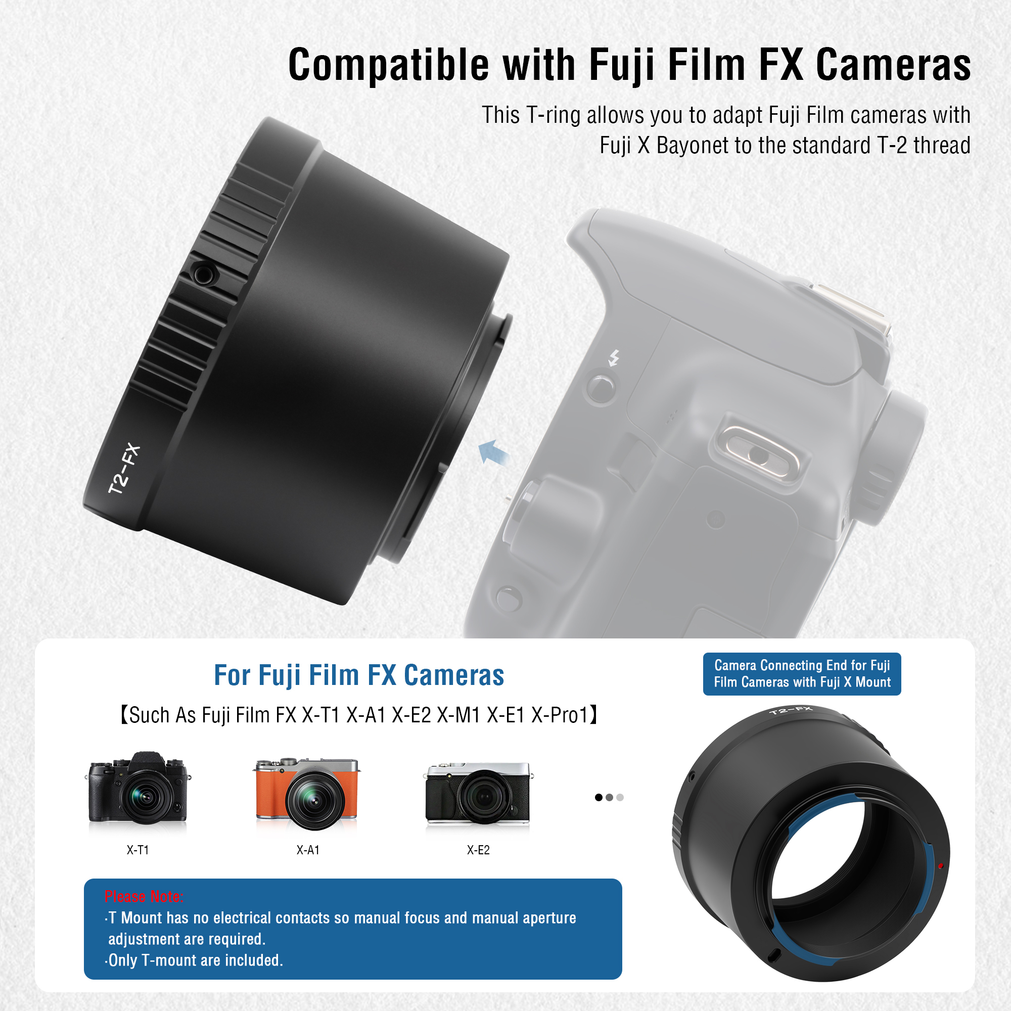 Astromania T T2 Lens to Fuji FX mount Camera adapter Universal screw in for X-T1 X-A1 X-E2 X-M1 X-E1 X-PRO1