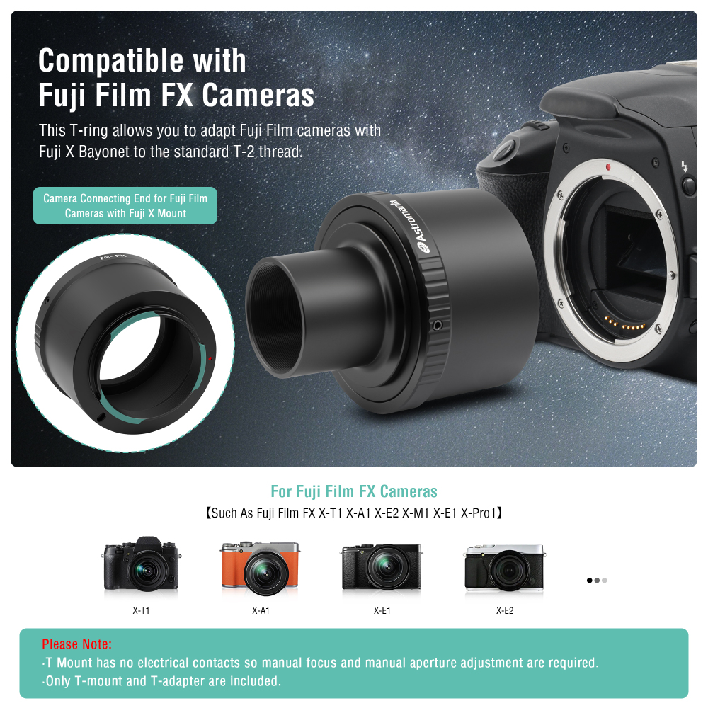 Astromania T T2 Lens to Fuji FX mount Camera adapter and M42 to 1.25" Telescope Adapter(T-mount)-Universal screw in forX-T1 X-A1 X-E2 X-M1 X-E1 X-PRO1