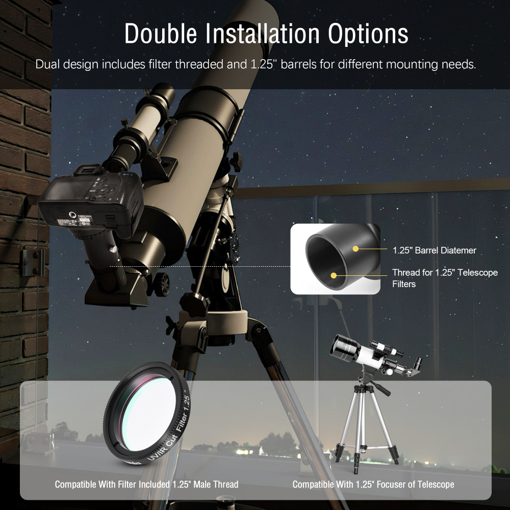 Astromania Telescope Photo Adapter, 1.25 Inch Fixed Camera Adapter Metal Telescope Accessories for Either Prime-Focus or Eyepiece-Projection Astrophotography Extended Cylinder for Astronomy Telescopes