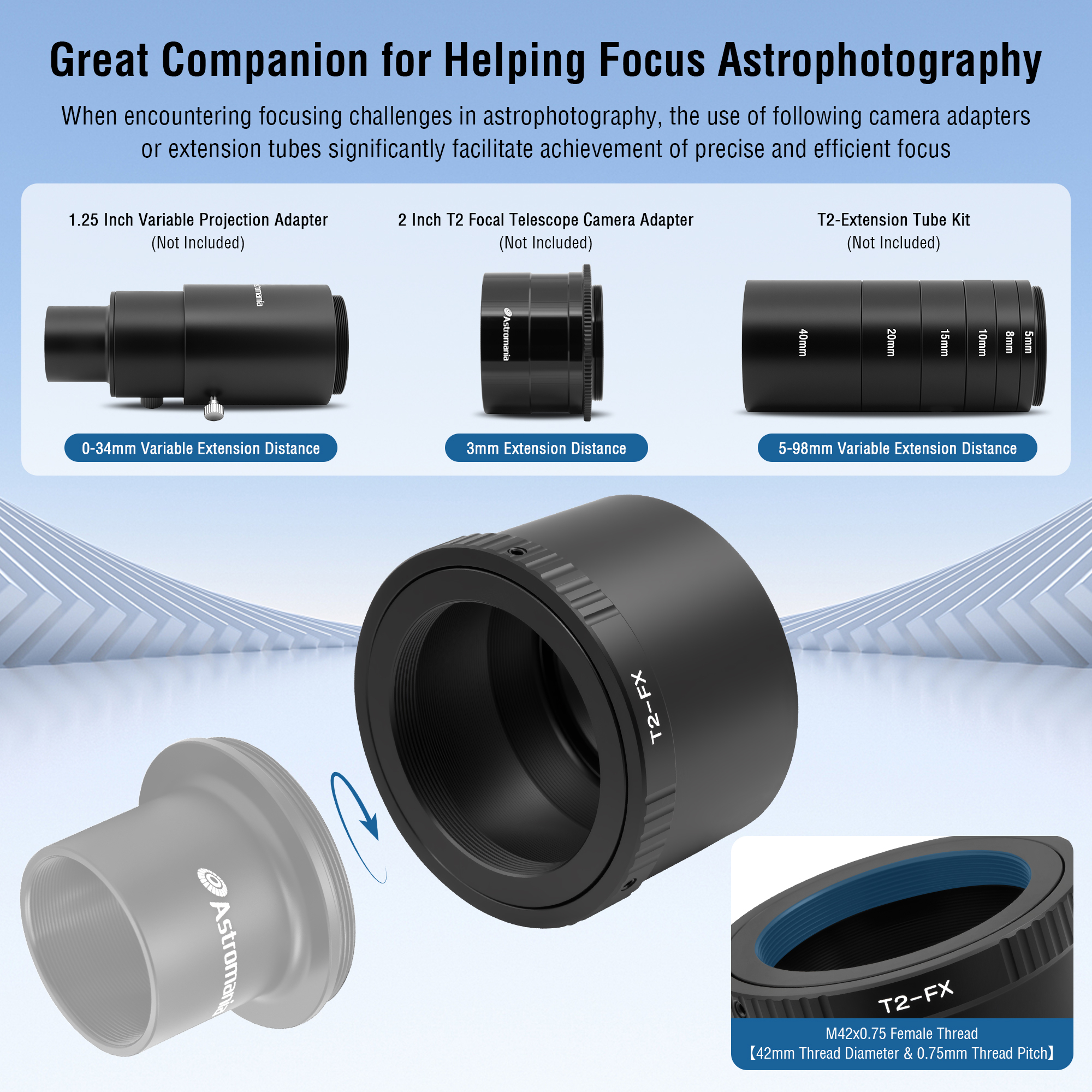 Astromania T T2 Lens to Fuji FX mount Camera adapter Universal screw in for X-T1 X-A1 X-E2 X-M1 X-E1 X-PRO1