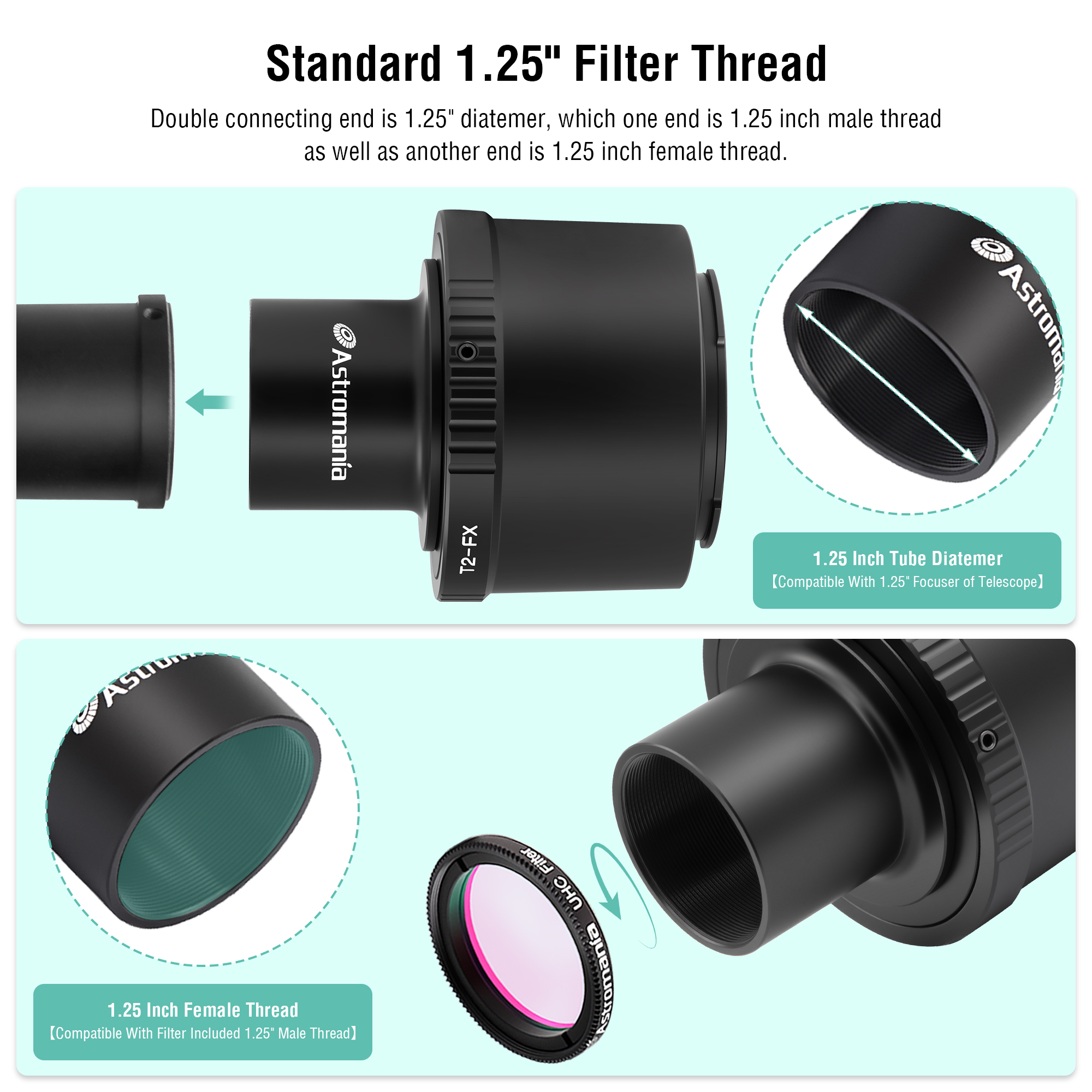 Astromania T T2 Lens to Fuji FX mount Camera adapter and M42 to 1.25" Telescope Adapter(T-mount)-Universal screw in forX-T1 X-A1 X-E2 X-M1 X-E1 X-PRO1
