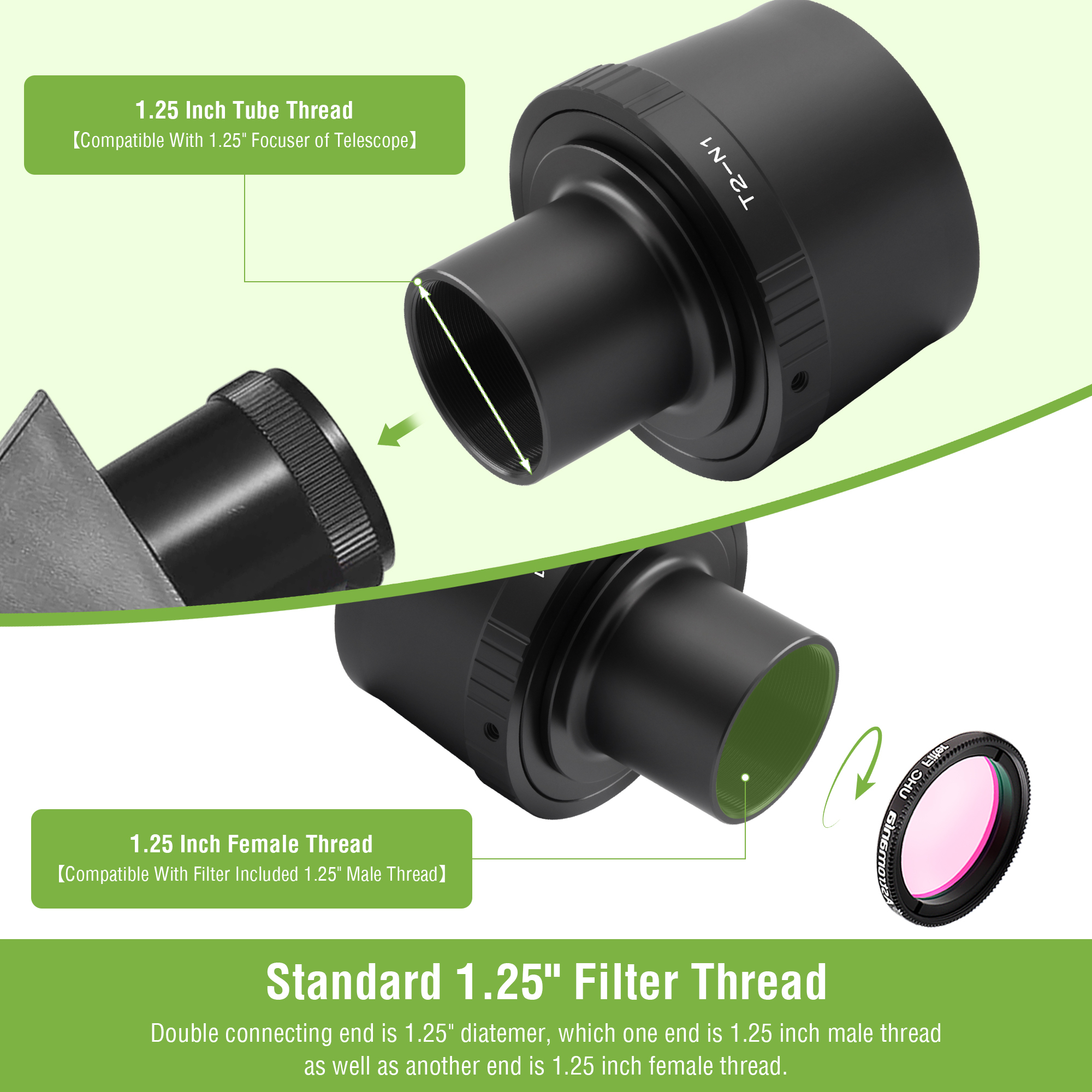 Astromania T2 N1 T Mount Lens Adapter and M42 to 1.25" Telescope Adapter (T-mount) for Nikon 1 Series Camera V1 V2 V3 J1 J2 J3 J4 J5