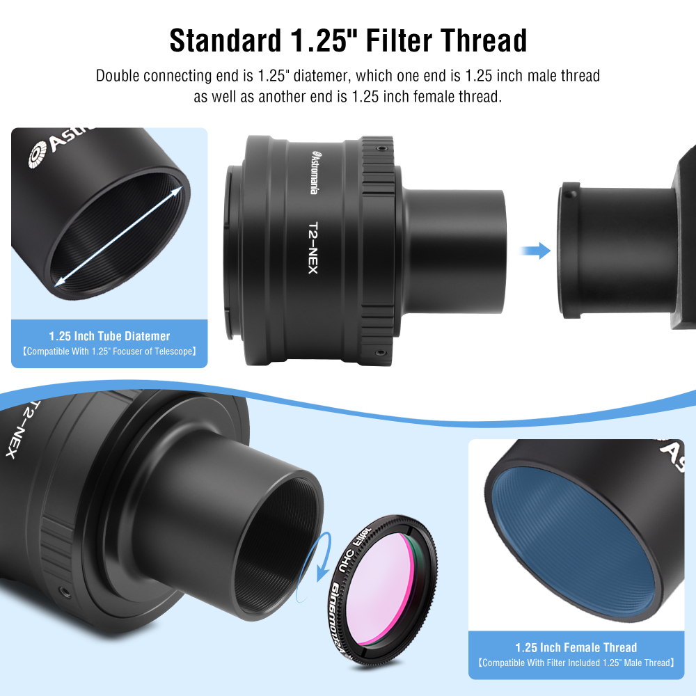 Astromania T/T2 Lens Mount Adapter Ring and M42 to 1.25" Telescope Adapter (T-mount) for Sony-NEX Camera-for all Sony NEX compact system cameras