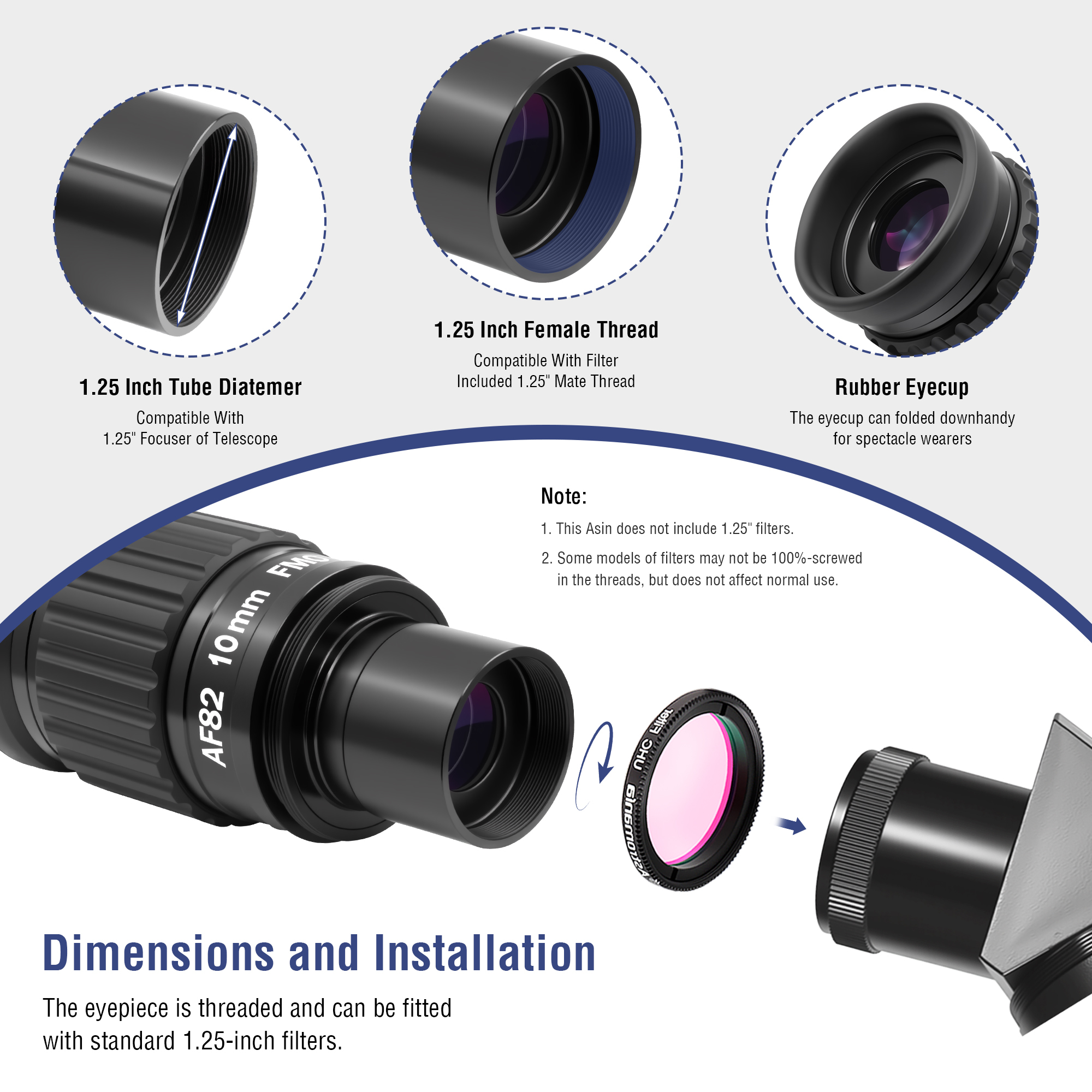 Astromania 1.25"-82 Degree SWA-10mm compact eyepiece, Waterproof & Fogproof - allows any water enter the interior and enjoy an unobstructed view