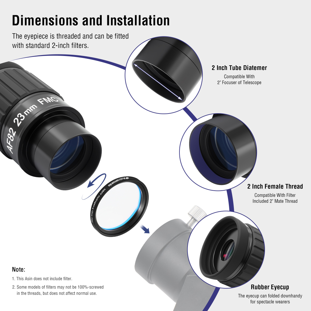 Astromania 2"-82 Degree SWA-23mm compact eyepiece, Waterproof & Fogproof - allows any water enter the interior and enjoy an unobstructed view