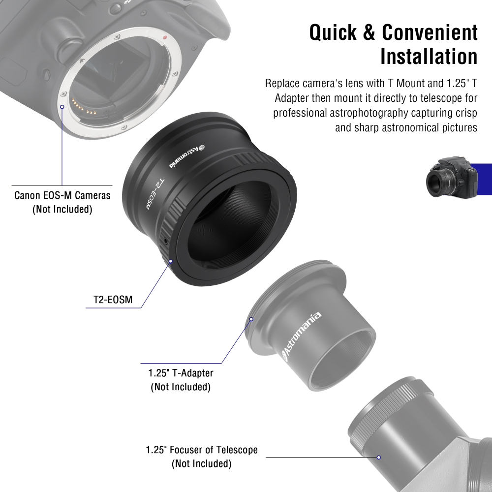 Astromania Canon EOS-M T2 Mount Lens Adapter for Canon EOS-M Camera System Telescope/spotting Scope Accessories