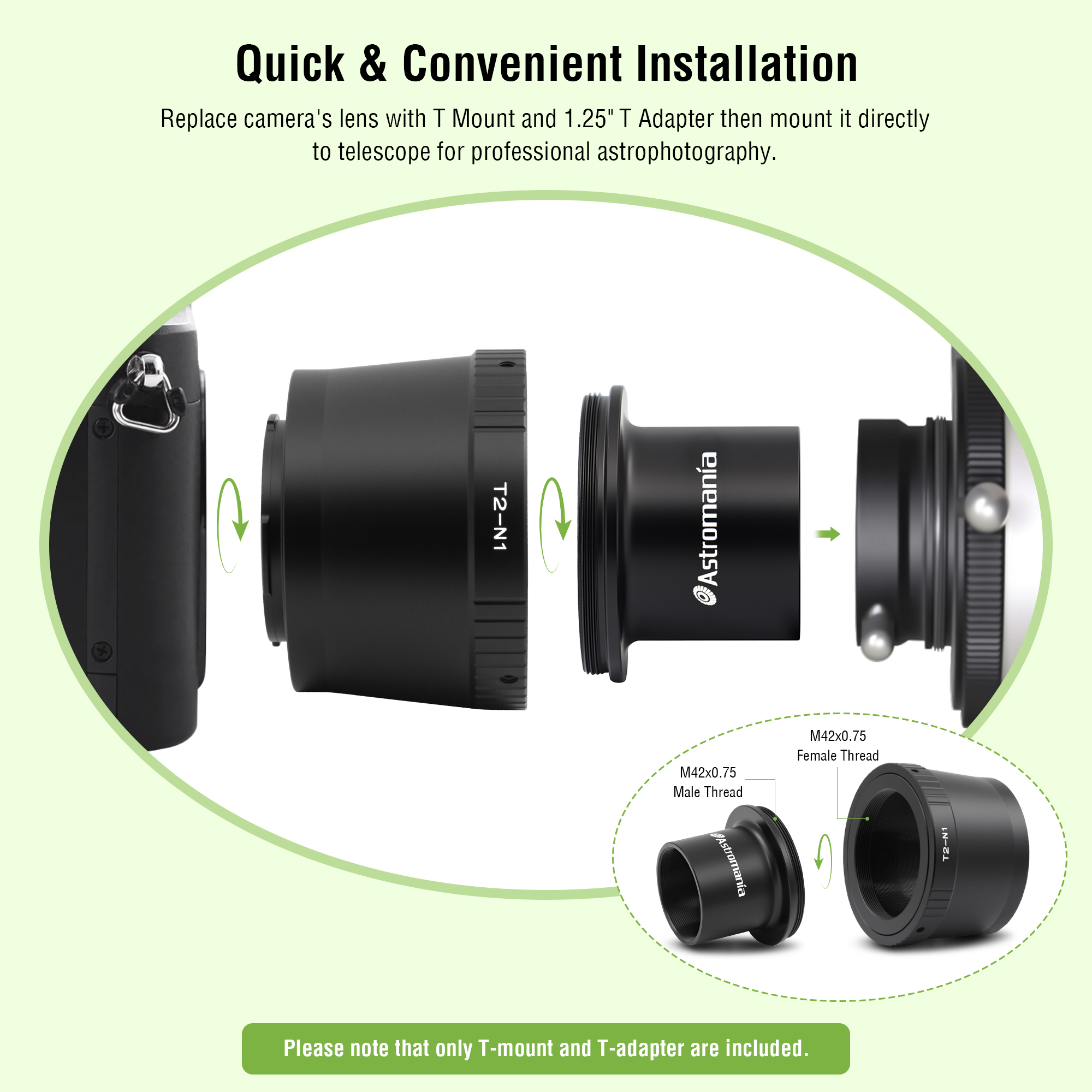 Astromania T2 N1 T Mount Lens Adapter and M42 to 1.25" Telescope Adapter (T-mount) for Nikon 1 Series Camera V1 V2 V3 J1 J2 J3 J4 J5