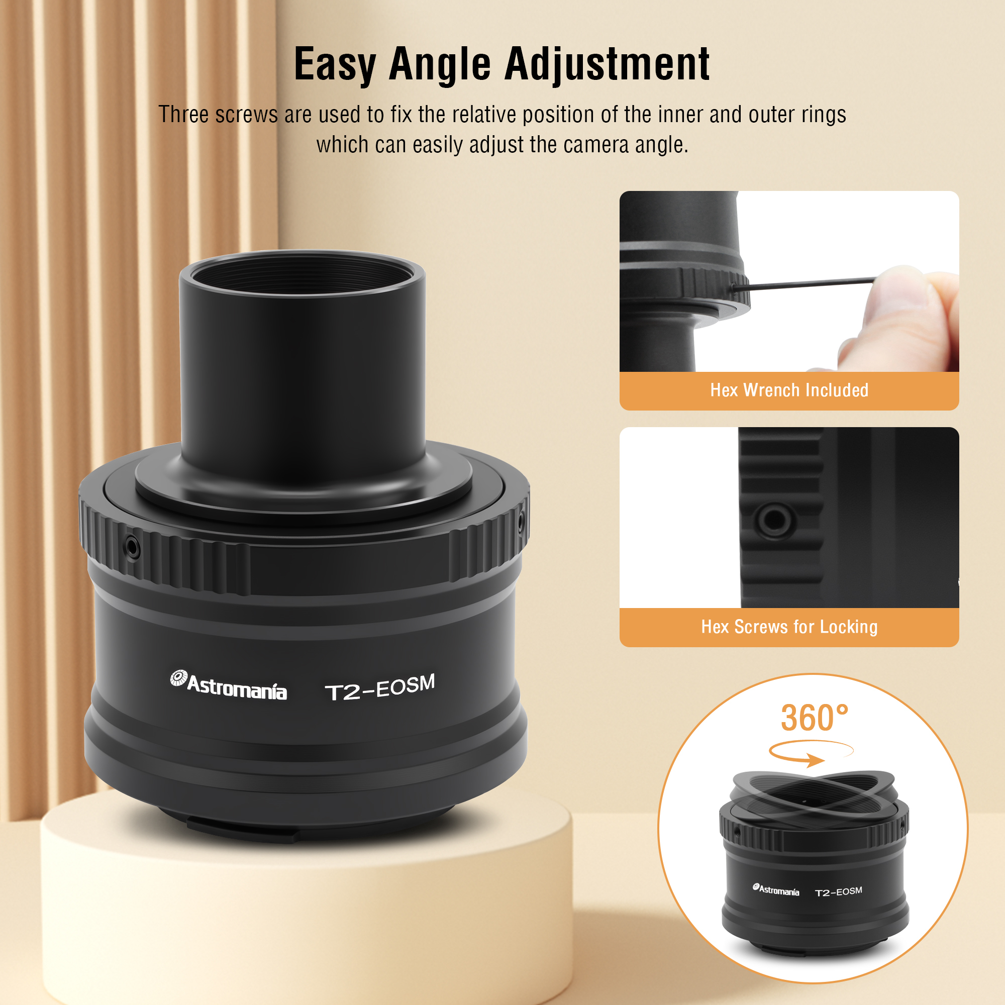Astromania Canon EOS-M T2 Mount Lens Adapter and M42 to 1.25" Telescope Adapter(T-mount)for Canon EOS-M Camera Telescope/spotting Scope Accessories
